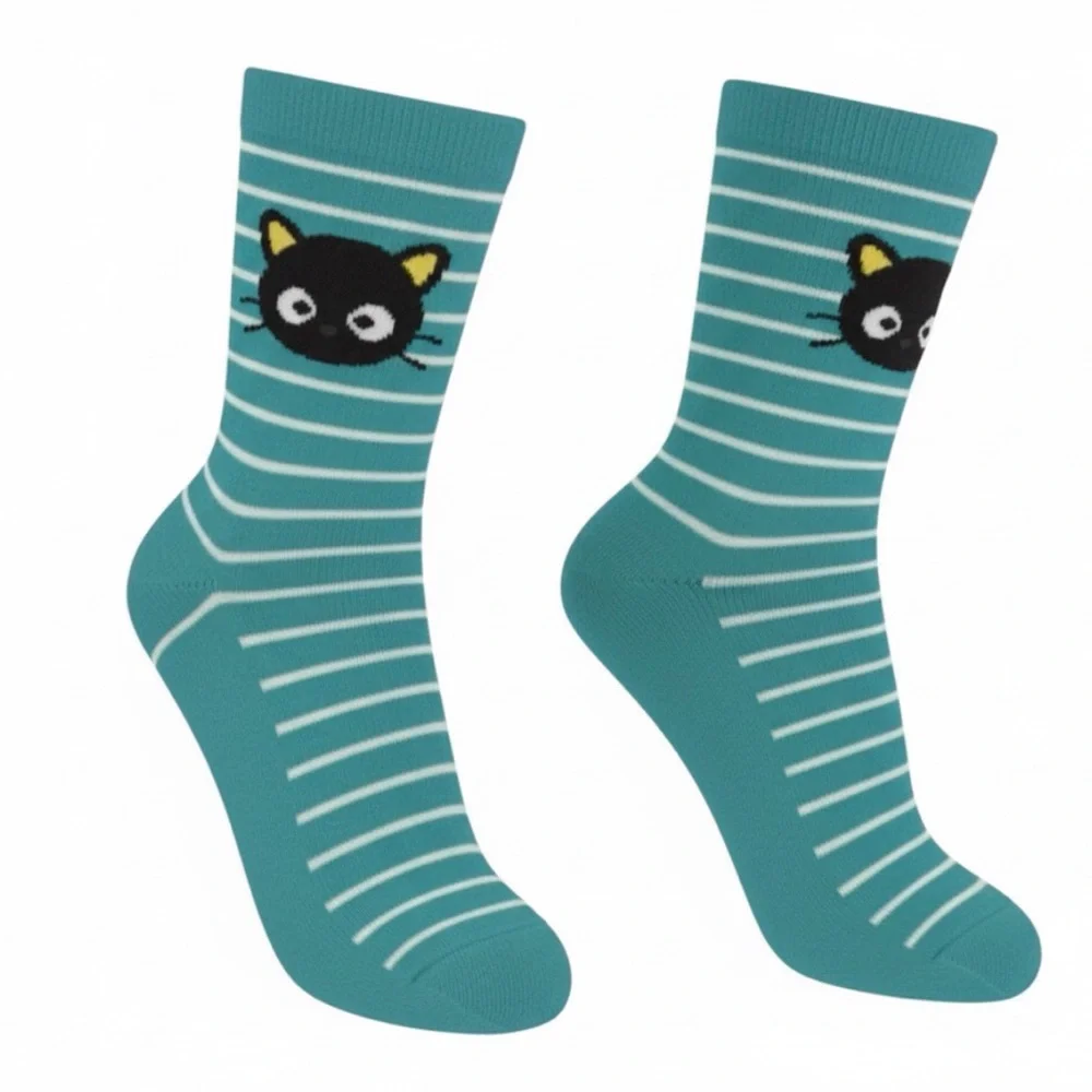 Sanrio Chococat #1 Turquoise Cat Stripe Mid Crew Socks